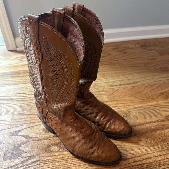 Ostrich Cowboy Boots Vintage USA Exotic Skin Leather Western Mens 10.5 D - Picture 4 of 10